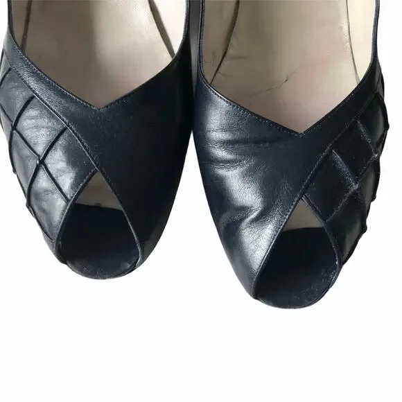 Bruno Magli Peep Toe Pump Navy 9.5 AA Vintage